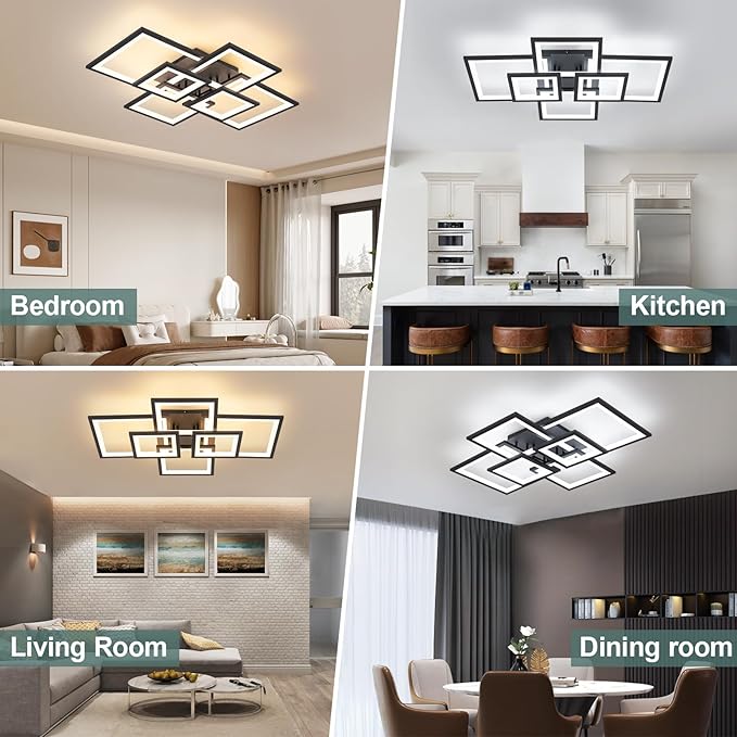 EIDISUNY Modern LED Ceiling Light, Square LED Flush Mount Ceiling Light, Dimmable Kitchen Light Fixtures with Remote&APP, Close to Ceiling Lighting Fixture for Dining Room Kitchen Living Room Bedroom