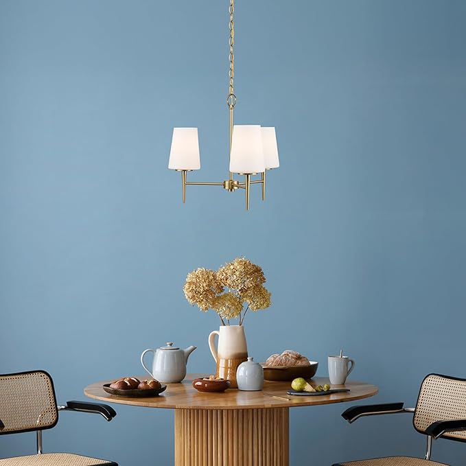 Montgomery 3-Light Chandelier | Brushed Gold Finish with White Frosted Glass Shade | Adjustable Hanging Height to 82.75" | Uses E26 Medium Base Bulb (Gold, Chandelier)