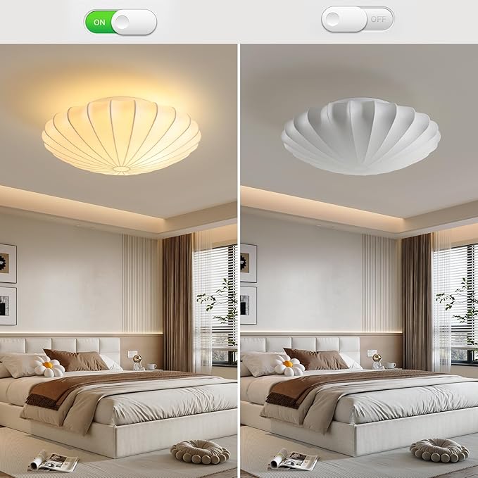 ziidoo 2-Light Semi Flush Mount Ceiling Light,15.7in White Imitation Silk Wabi Sabi Round Lantern 3000K Modern Close to Ceiling Light fixtures for Bedroom Living Room Entryway Hallway