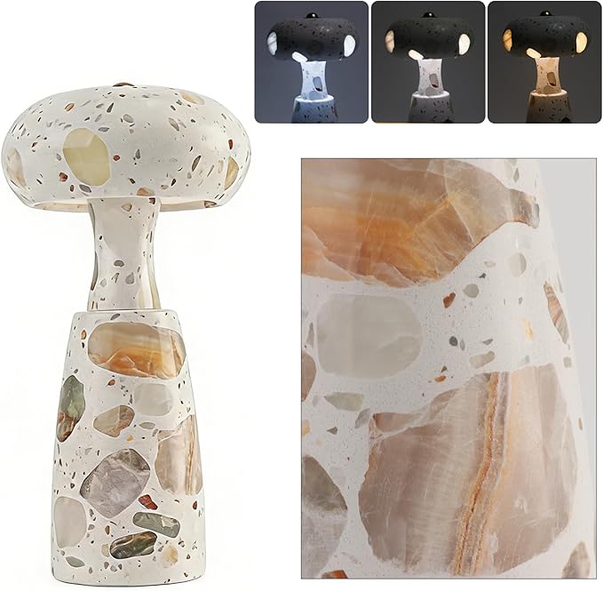 Natural Marble Table Lamp, Three-Color Temperature Dimmable LED Stone Table Lamp, Dining Room Bedroom Ambiance Decorative Light. Suitable for bedrooms, Living Rooms, Bedside Tables, and Side Tables