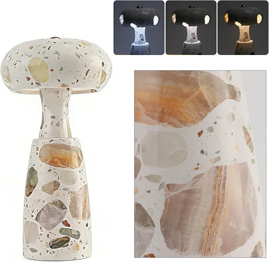 Natural Marble Table Lamp, Three-Color Temperature Dimmable LED Stone Table Lamp, Dining Room Bedroom Ambiance Decorative Light. Suitable for bedrooms, Living Rooms, Bedside Tables, and Side Tables