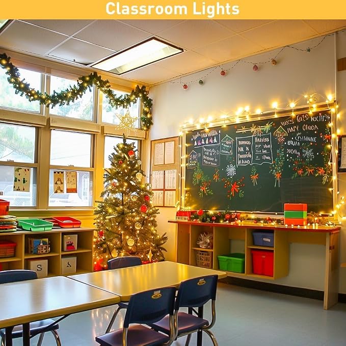 JMEXSUSS 2 Pack 100 LED Warm White Christmas Lights Indoor, Connectable 33ft String Lights Outdoor Waterproof, 8 Modes Clear Wire Christmas String Lights for Classroom Bedroom Party Tree Decorations