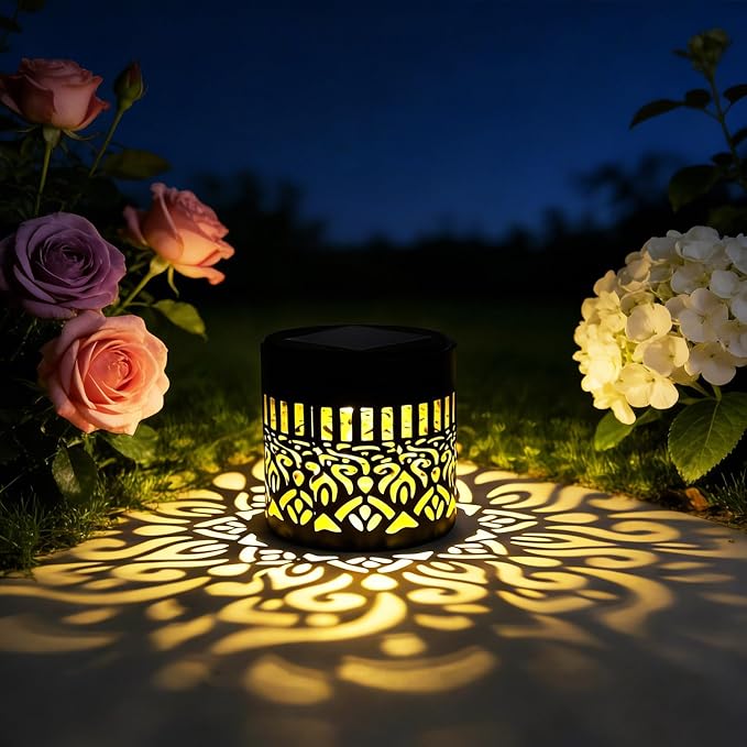 4 Pack Solar Wall Mandala Lights Outdoor, Decorative Solar Fence Mandala Lights Waterproof Metal Solar Powered Deck Step Lights for Garden Patio Post Backyard Yard (Mandala-4 Pack, Warm)