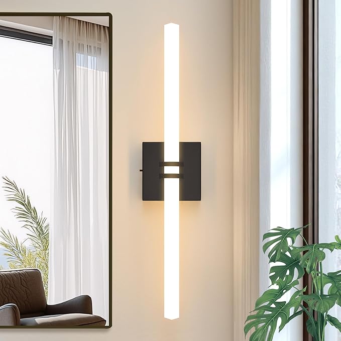 Bathroom Light Fixtures,Black 18W LED 360° Full Lighting Modern Wall Sconce Vanity Light with 5-Color Dimmable 3000K-6000K, 22.05inch Vanity Lighting for Bath, Powder Room, Bedroom, Hallway