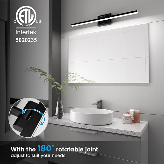 VOLISUN Modern Bathroom Vanity Light 31.5 inch, Rotatable, 18W Dimmable 5CCT Led Bathroom Light Fixture Over Mirror, Black Bar Vanity Light for Bathroom Mirror Cabinets-ETL Certificated