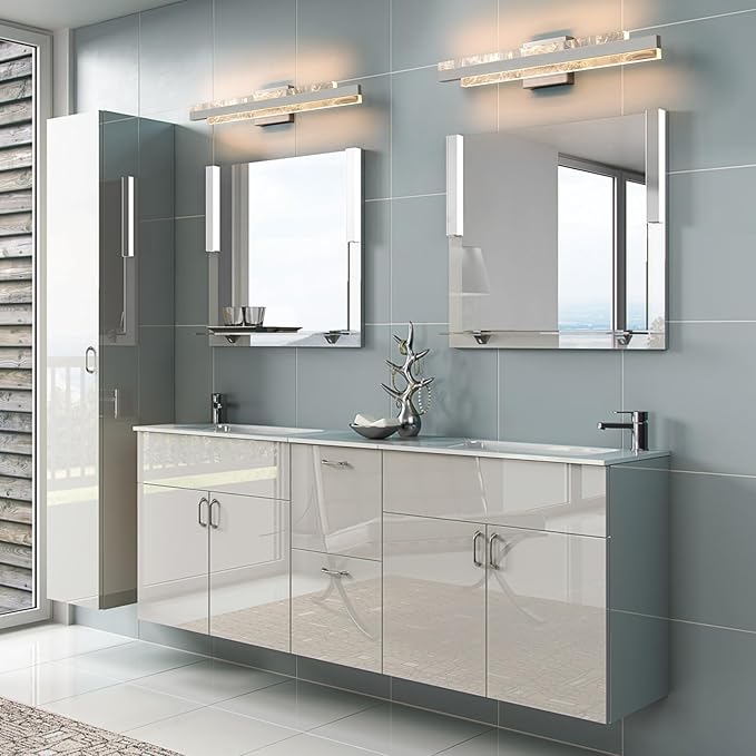 Modern Bathroom Vanity Light: Brushed Nickel 27 inch 28W Dimmable LED Bath Bar Light Fixtures Over Mirror - Wall Sconce Picture Lights for Powder Room Bedroom 3000k