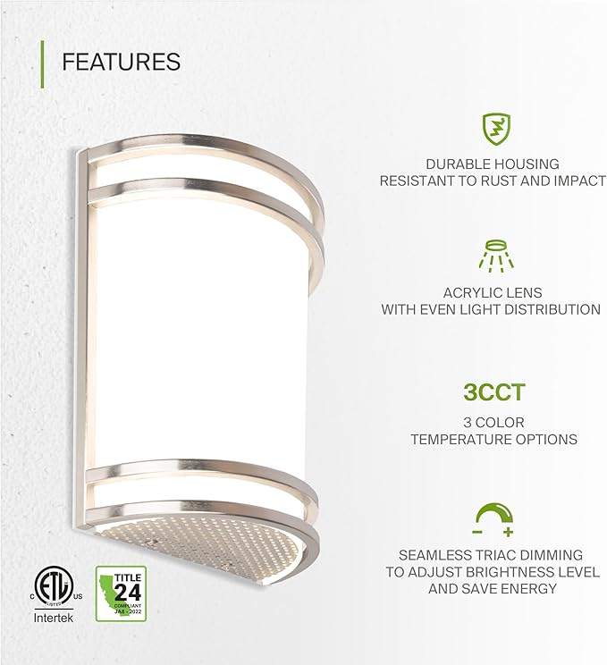 ASD LED Indoor Wall Mount Light Fixture - 8 Inch 15W Modern Interior Nickel Dimmable Wall Sconce Light - ETL 3000K 4000K 5000K Adjustable - Hallway, Bedroom LED Wall Lights, 4 Pack
