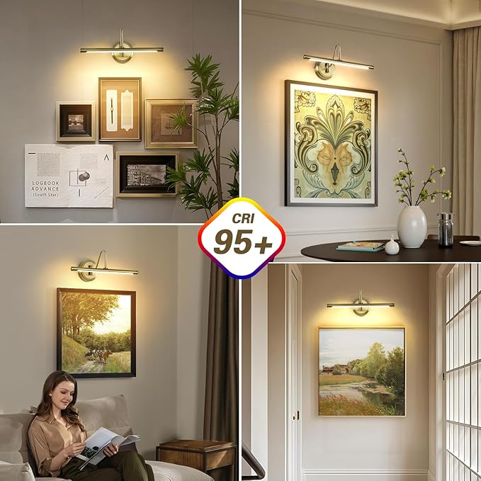 JOOSENLUX Modern LED Picture Lights Fixtures,Art Decor Metal Artwork Mini Accent Spotlights 16.54" Inch,7W(45W Eqv.),Natural White 3000K,Hardwire Swing Arm, Antique Bronze Finish