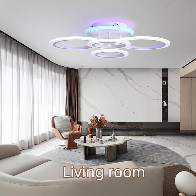 Modern Flush Mount Ceiling Light, Dimmable 4 Rings Kitchen Light Fixture for Living Room, Bedroom, Laundry Room, 3000-6000K, White