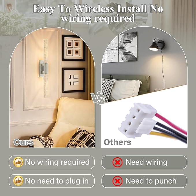 camuucci Battery Operated Wall Sconces Set of 2 Rechargeable Battery Powered Wall Light with 12000mAh Not Hardwired Dimmable Wall Lamp Fixtures for Bedroom Living Room Silver 20.9 Inches