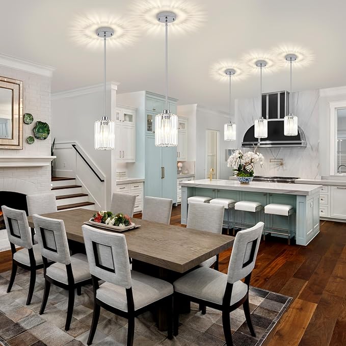 2 Pack Chrome Crystal Pendant Lights Kitchen Island, Modern Kitchen Pendant Lighting Over Island Dining Room Light Fixtures Adjustable Hanging Pendant Light for Bathroom Hallway Entryway Bedroom Foyer