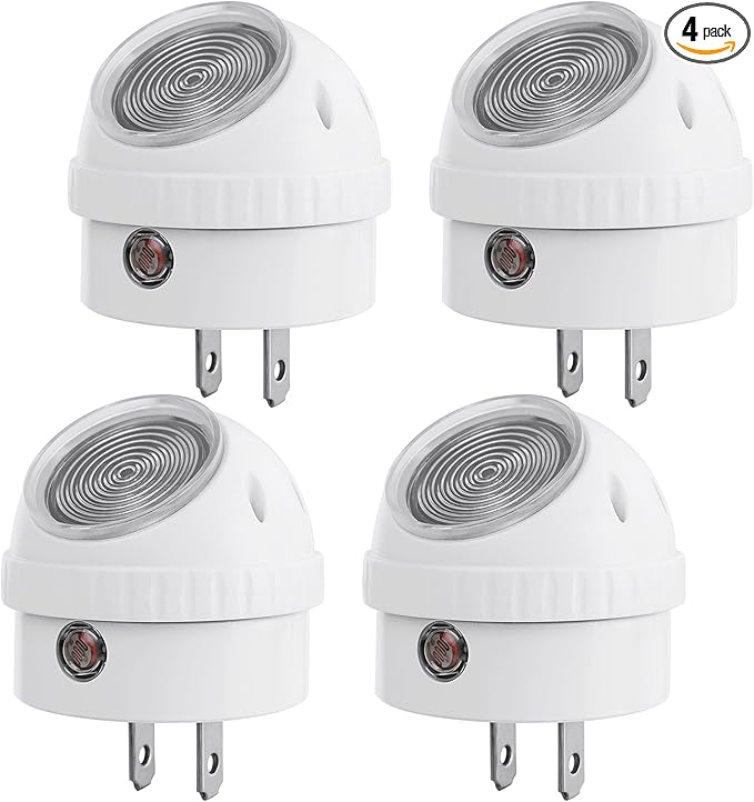 DEWENWILS Plug in Night Lights into Wall, Dusk to Dawn Sensor, 360° Rotating LED Nightlights for Kids, Adults, Bedroom, Hallway, Bathroom, Stairways, Warm Light, UL Listed, 4 Pack