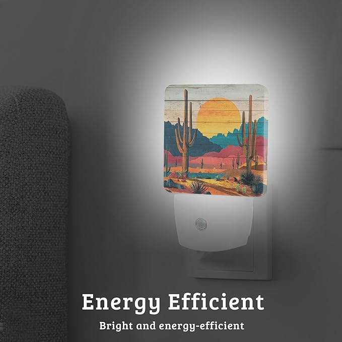 Sunset Desert Cactus Night Light with Dusk to Dawn Light Sensors, Plug-in Wall Led Night Lights, Energy Efficient Lamp for Bedroom,Bathroom,Kitchen,Hallway,Stairs, Gifts Ideal for Girls Women