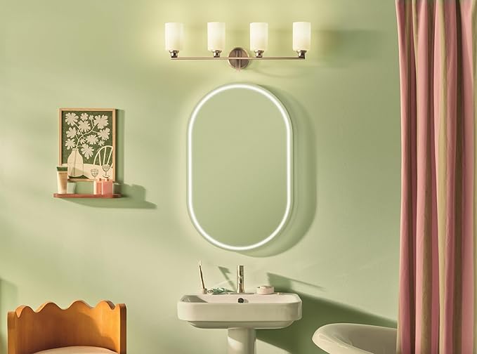Kichler Gioe 4-Light Vanity Light Fixture with Opal Glass in Champagne Bronze, Wall Mounted Bathroom Light for Mirror, Damp Rated (32.25" x 10.5" x 6.75"), 55227CPZ
