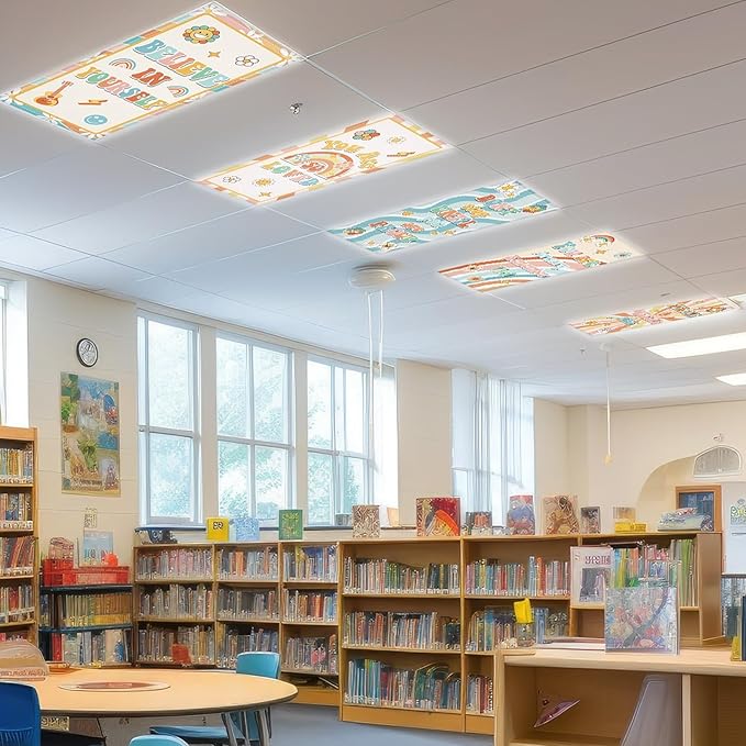 Wiooffen 6 Pcs Fluorescent Light Covers with 60 Magnets Decorative for Classroom Ceiling Lights 4 x 2 Feet Magnetic Light Cover Filter Easy Install for Office Hospital Home Ceiling Supplies (Hippie)