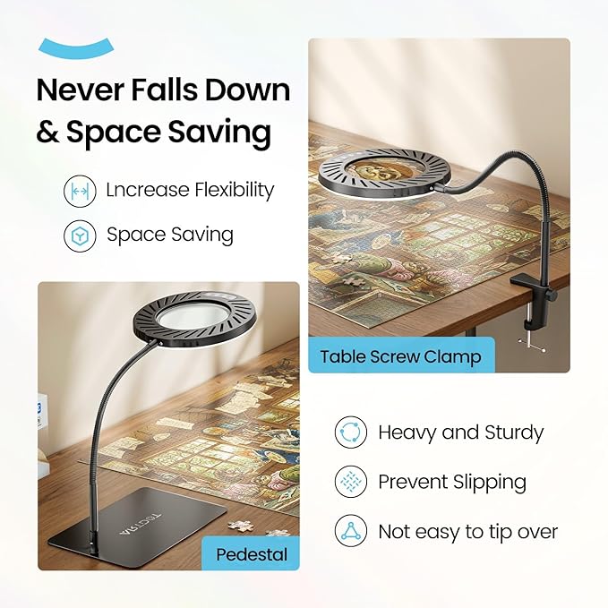 ARTDOT 10X Magnifying Glass with Light and Stand, 144 LEDs Desk Lamp with 5 Color Temperatures and 9 Levels Adjustable Brightness for Diamond Painting Accessories Crafts Reading Hobbies Close Work
