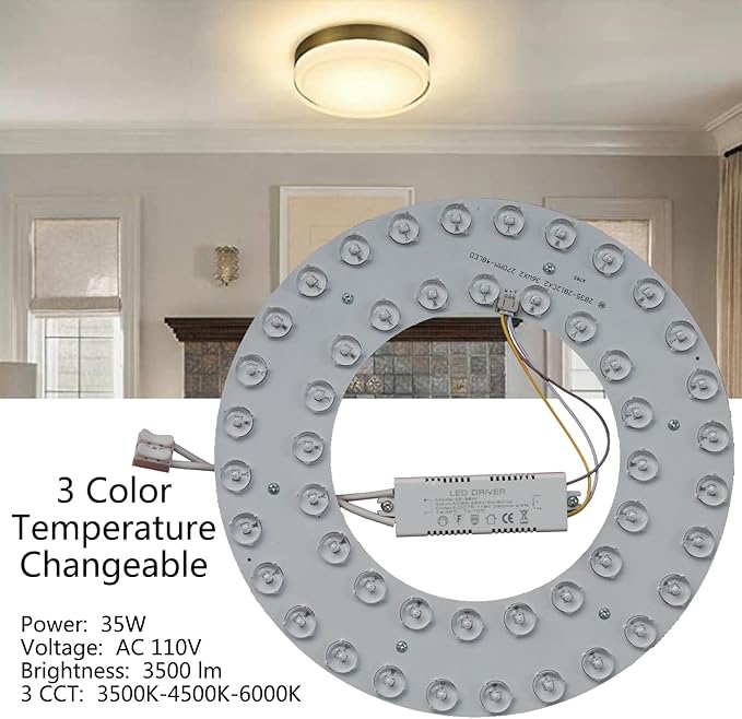 35W 3 CCT LED Light Kit Replacement, LED Panel for Ceiling Flush Mount Ceiling Fan Lights,Retrofit LED Engine Upgrade PCB Board 3500K-4500K-6000K