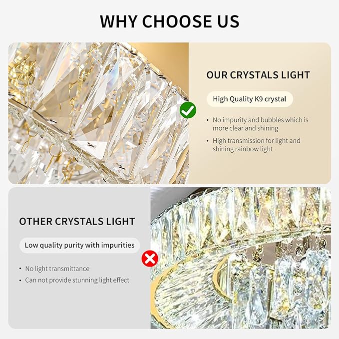Modern Flush Mount Crystal Chandeliers: 12" Gold Small Ceiling Light LED Dimmable With Remote - Mini Semi Round Chandelier Crystal Foyer Lighting Fixtures For Bedroom Dining Room Entryway Hallway