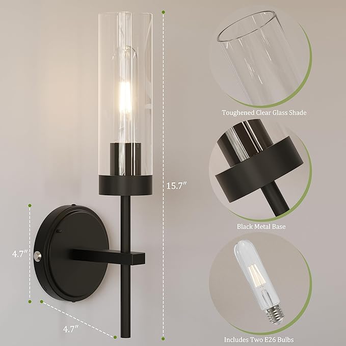 Black Battery Operated Wall Sconce, Wireless Wall Sconces with Remote Control, Rechargeable 3000K Dimmable Wall Light for Bedroom Living Room Bathroom Hallway Entryway Stairwell