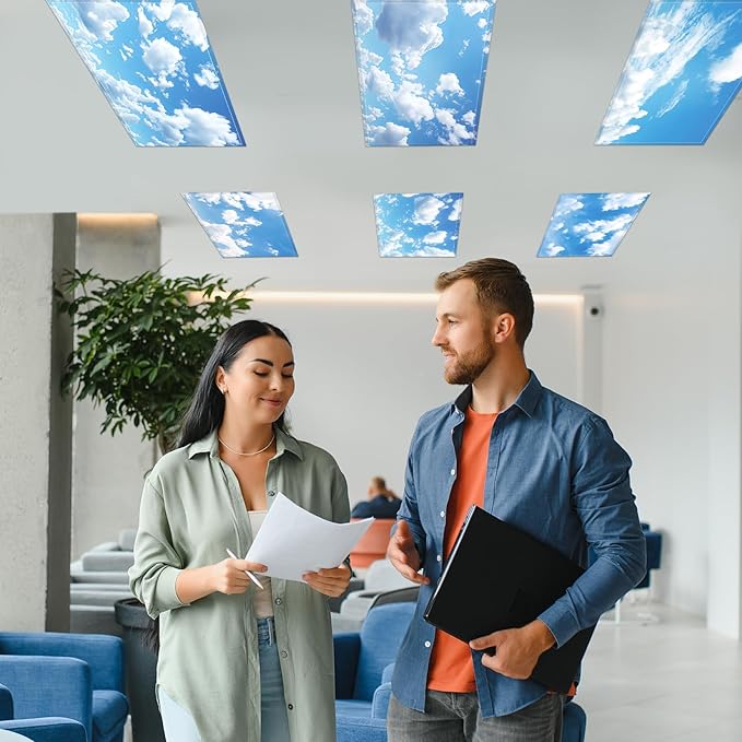6 Pcs Fluorescent Light Covers with 60 Magnets Decorative for Classroom Ceiling Lights 4 x 2 Feet Magnetic Light Cover Filter Easy Install for Office Hospital Home Ceiling Supplies (Blue Sky Cloud)