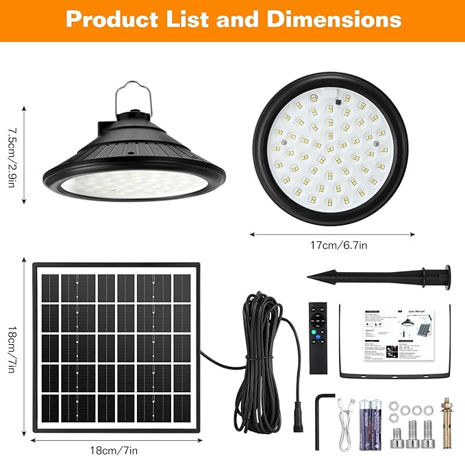 Solar Chicken Coop Light with Timer | Three-Color Dimmable LED, IP66 Waterproof Hanging Ceiling Pendant Light Suitable for Poultry Farms,Coops,Patio,Camping,Garage etc