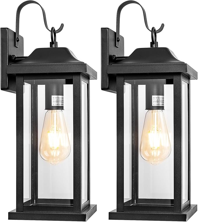 2-Pack Large Outdoor Light Fixtures IP65 Waterproof, Exterior Matte Black Sconces Wall Lighting Anti-Rust Porch Lights Outdoor with Clear Glass 17” Outside Modern Wall Lanterns for House