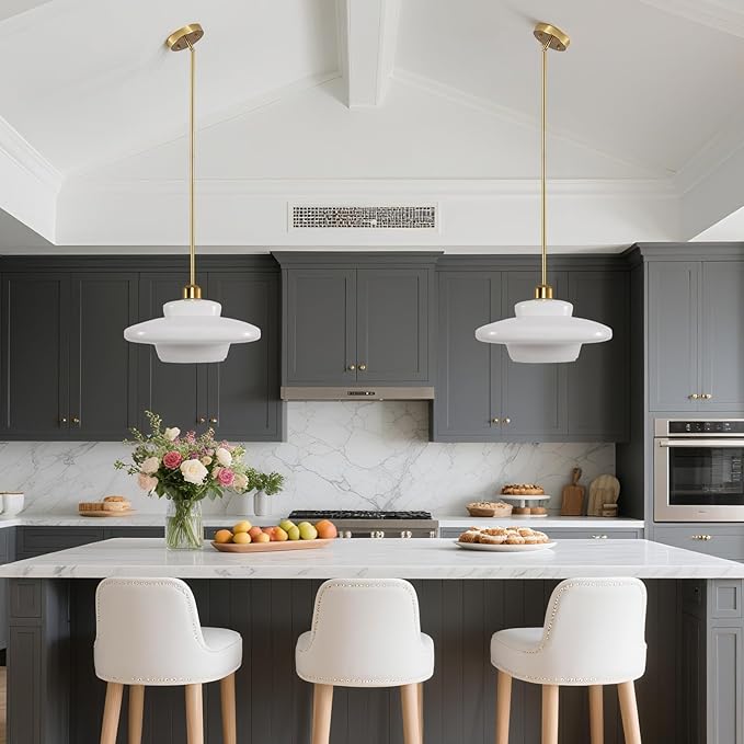 Pendant Lights Kitchen Island: Mid-Century Modern Hanging Light Fixture Entryway - Glass Pendant Lamp Dining Room (Golden Rod)
