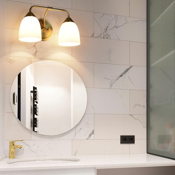 Gold 2-Light Traditional Bathroom Vanity Light Fixtures Over Mirror, Modern Vanity Lights for Living Room, Standard E26 Base, Aged Brass