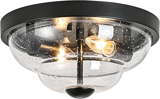 Flush Mount Ceiling Light Fixtures, 2-Light Ceiling Mount for Farmhouse with Seeded Glass Lampshade, Industrial Flush Mount Light Fixture Farmhouse for Hallway, Kitchen, Entryway,Bedroom