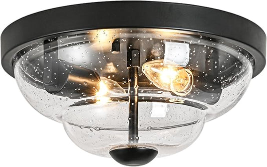 Flush Mount Ceiling Light Fixtures, 2-Light Ceiling Mount for Farmhouse with Seeded Glass Lampshade, Industrial Flush Mount Light Fixture Farmhouse for Hallway, Kitchen, Entryway,Bedroom