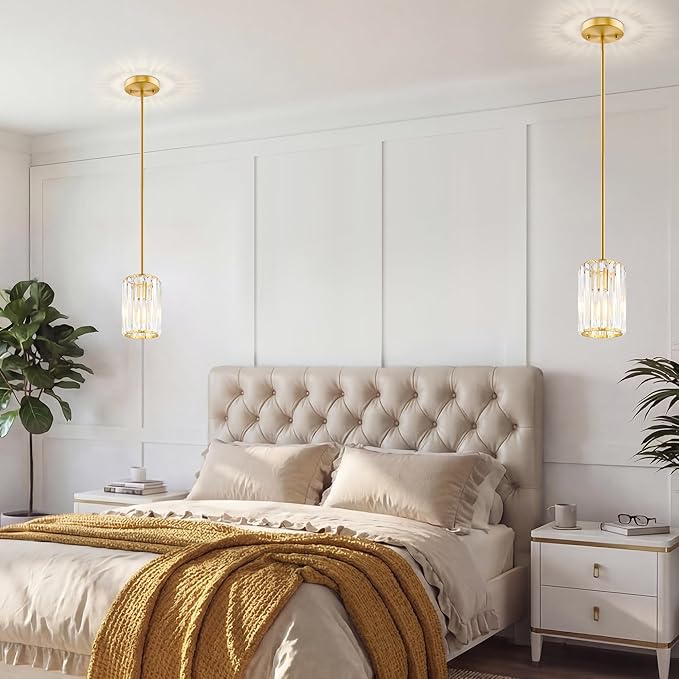 Gold Pendant Light, Modern Crystal Pendant Lights Kitchen Island, Kitchen Island Lighting with Adjustable Height, UL Certified Island Lights for Kitchen Dining Room Bedroom Hallway 3 Pack