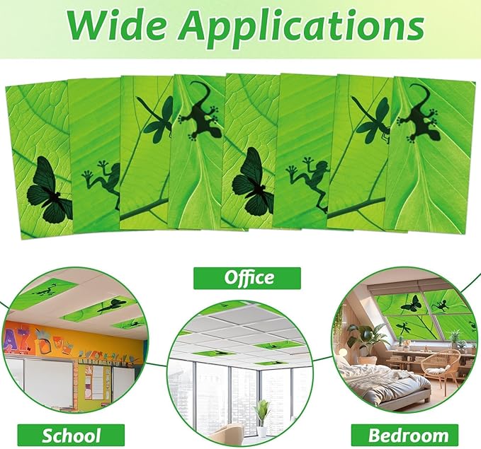 8 Pcs Fluorescent Light Covers with 80 Magnets Decorative for Classroom Ceiling Light 4 x 2 Feet Magnetic Light Covers Filter Easy Install for Office Hospitals & Home Drop Ceiling Supplies Leaves