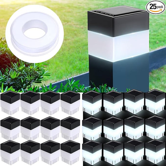 Tujoe Solar Post Cap Lights Fence Post Solar Lights 2in x 2in (5cm x 5cm)(White,25 Pack)