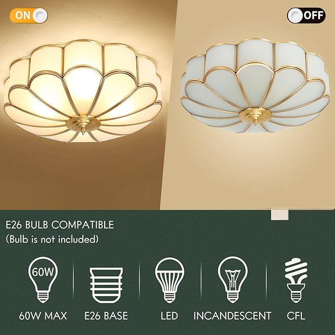 MIXL-18 Inch Brass Flush Mount Ceiling Light,4-Bulbs Flower Shape Living Room Light Fixture,Mid Century Ceiling Lamp for Bedroom and Entryway