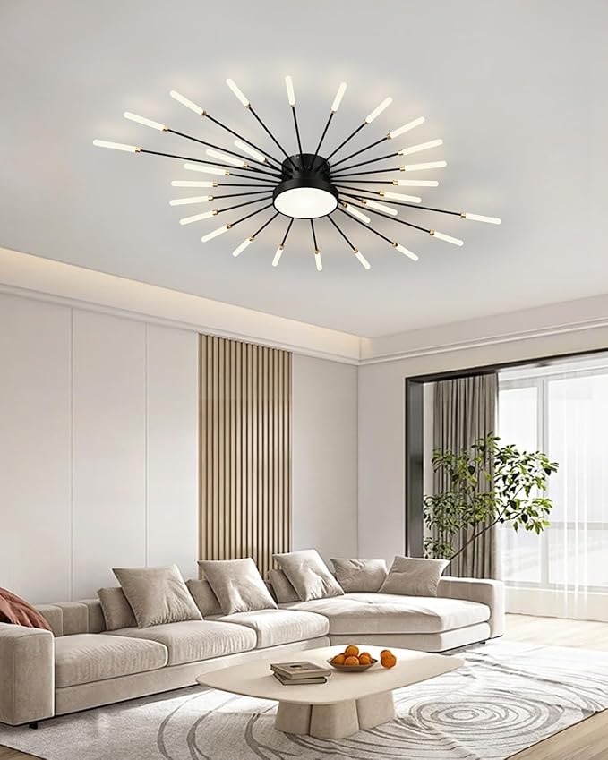 Ceiling Light Modern LED Ceiling Lamps,Flower Shape Ceiling Lights,Flush Mount Chandelier,Metal Acrylic Ceiling Lamps,Living Room Light Fixtures Ceiling for Bedroom,Dining Room(Black,28+1 Heads)
