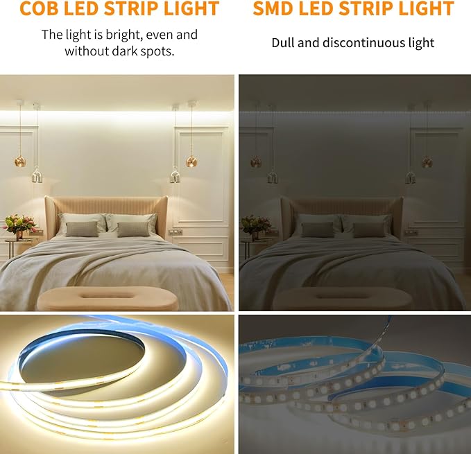 100FT COB LED Strip Lights 3000K Warm White Dimmable DC 24V Flexible LED Tape Light for Bedroom, with Remote and app Control LED Light Strip,for DIY Home Decoration(2 Rolls of 50ft)