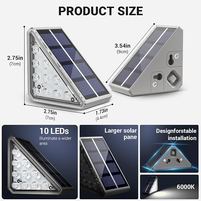 NIORSUN Outdoor Step Lights, 6 Pack Solar Stair Lights Outdoor Waterproof IP67 Auto On Off, Solar Lights for Steps,Stair,Patio,Yard,Porch,Front Door,Sidewalk,Deck Decor,Cool White