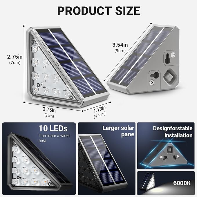 NIORSUN Outdoor Step Lights, 12 Pack Solar Stair Lights Outdoor Waterproof IP67 Auto On Off, Solar Lights for Steps,Stair,Patio,Yard,Porch,Front Door,Sidewalk,Deck Decor,Cool White