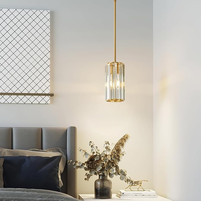 Gold Pendant Lighting Modern Pendant Light Mini Crystal Chandeliers Adjustable Pendant Light Fixture for Kitchen Island Dinning Room Corridor Bedroom (Gold 1-Light)