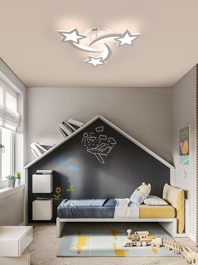 Goeco Kidsroom Ceiling Light, 6500K White Acrylic Close to Ceiling Light Fixtures, Stars Creative Cartoon Flush Mount Ceiling Lamp Fixture for Kids Room, Bedroom, Living Room