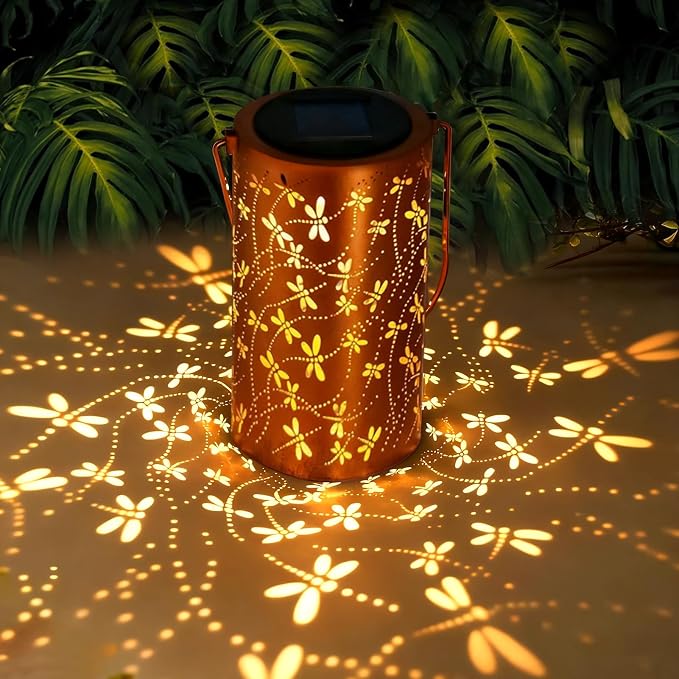 Dragonfly Solar Lanterns Outdoor Waterproof Hanging Lights, Dragonfly Garden Decor Gifts for Women Mom Grandma, Metal Decorative LED Solar Lanterns for Yard Patio Porch Balcony Garden Decor