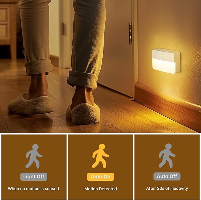 3 Pack Rechargeable Motion Sensor Stair Lights for Indoor, Wireless Battery Operated Night Light, Magnetic Led Stick On Portable Lamp for Step Hallway Closet Under Cabinet Bedroom Kitchen Bathroom