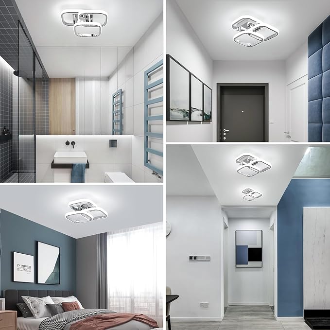 EIDISUNY Modern LED Ceiling Lights, 36W Square Ceiling Lights Fixture LED for Hallway Office Bedroom Kitchen Living Room Lamp Dining Room - Chorme (Cool White Light 6000K)