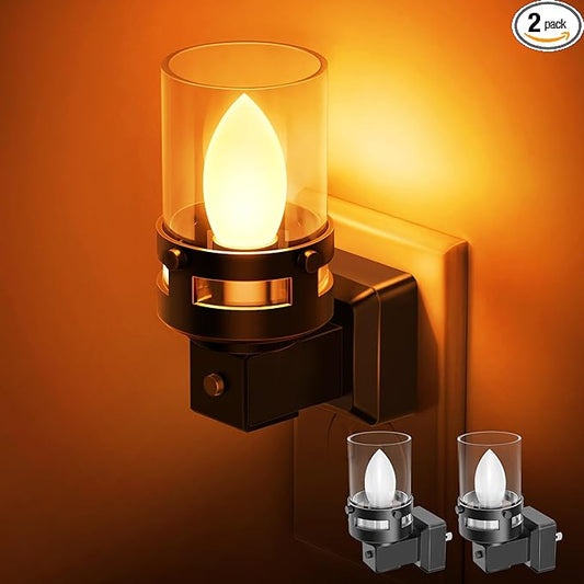 Briignite Candle Night Light Plug in [2 Pack], Amber Night Lights Plug into Wall, LED Night Light with Dusk to Dawn Light Sensor, 1800K Amber Candle Nightlight for Kids Hallway Bathroom Bedroom
