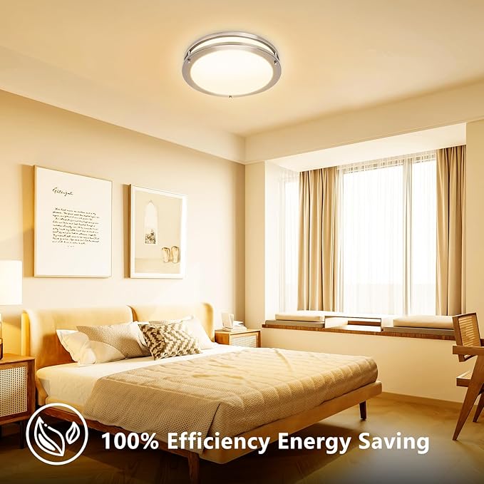 OOWOLF 4-Pack 13” LED Flush Mount Ceiling Light, 5CCT Adjustable (3000K–6000K), Dimmable Low Profile Ceiling Light Fixture, Brushed Nickel, 36W Energy Saving, ETL Listed