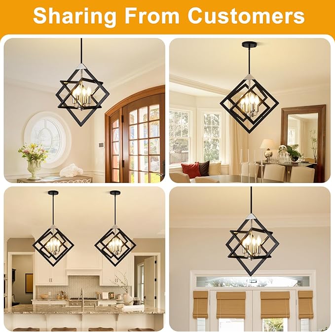 18" Modern Pendant Lights Kitchen Island, 4-Light Black + Brushed Nickel Pendant Light Fixtures, Farmhouse Chandelier Kitchen Island Lighting, Hanging Pendant Lights for Kitchen Island Entryway