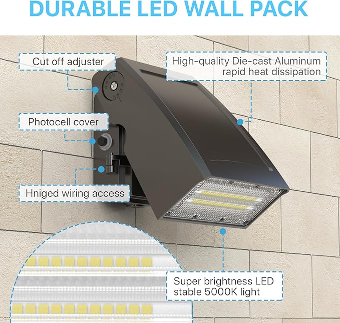 HYPERLITE LED Wall Pack 40W: 5000K ETL Listed with Dusk-to-Dawn Photocell Commerical Security Lighting - 0-90° Adjustable Small Wall Pack Lights Outdoor Led for Garage House Driveway Building Yard