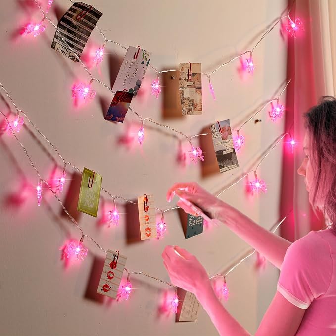 Glooglitter Pink Bow String Light Mini Bow Decor for Girl Room 9.84 ft 20 LED Fairy Light String Battery Power Operated Waterproof Cute Twinkle Decor for Bedroom Wedding Birthday Indoor Outdoor Party