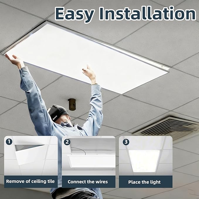WYZM 2X4 LED Flat Panel Light Drop Ceiling Office Fixture,0-10V Dimmable,7800 Lumens,5000K Daylight White Color, Flat LED Light Panel,Recessed Edge-Lit Troffer Fixture (4 Pack)