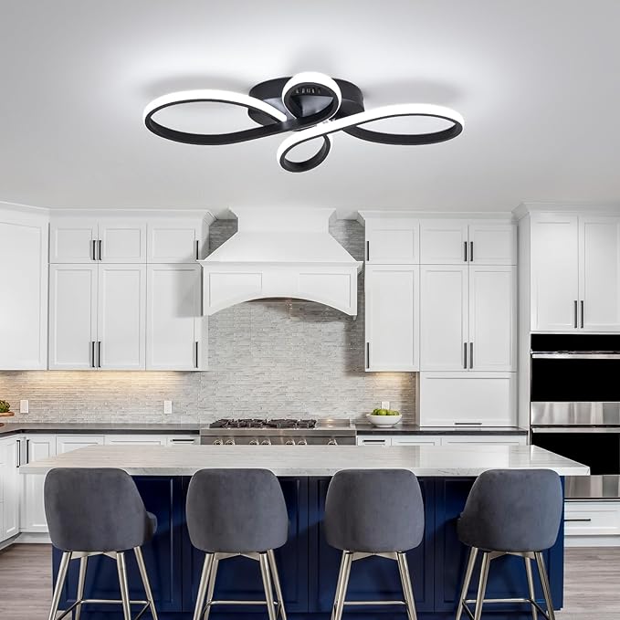 Modern LED Ceiling Light, Hallway Light Black Close to Ceiling Light for Kitchen Bedroom Balcony Bathroom Room (23.62Inch)